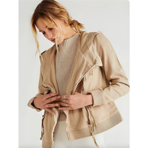 Free People Cotton Carmen Tan Moto Jacket M